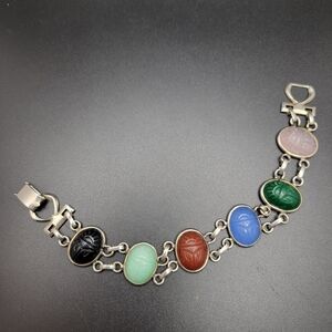 Multi-Color Scarab Link Bracelet - Silver Tone Women’s Jewelry